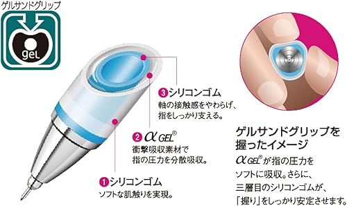 Miniatura 5 de Uni Alpha Gel Switch - Lápiz mecánico de 0.020in, cuerpo azul marino con adhesivo Kanji LOVE