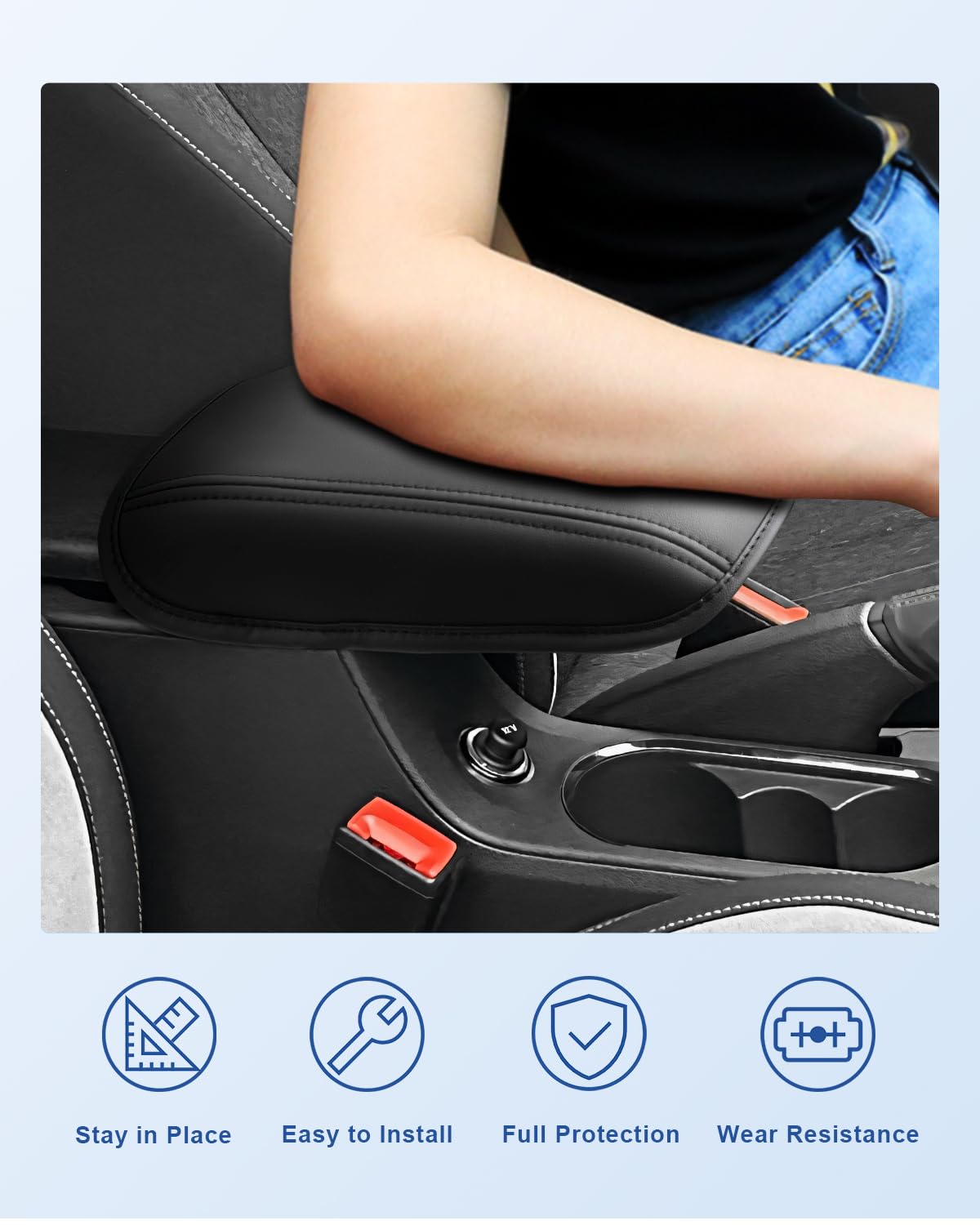 CDEFG Kompatybilny z Skoda Kamiq 2019-2024 2025, podłokietnik środkowy, osłona pokrywy, ochrona przed zadrapaniami, konsola środkowa, podłokietnik ze sztucznej skóry, pokrywa skrzynki podłokietnika