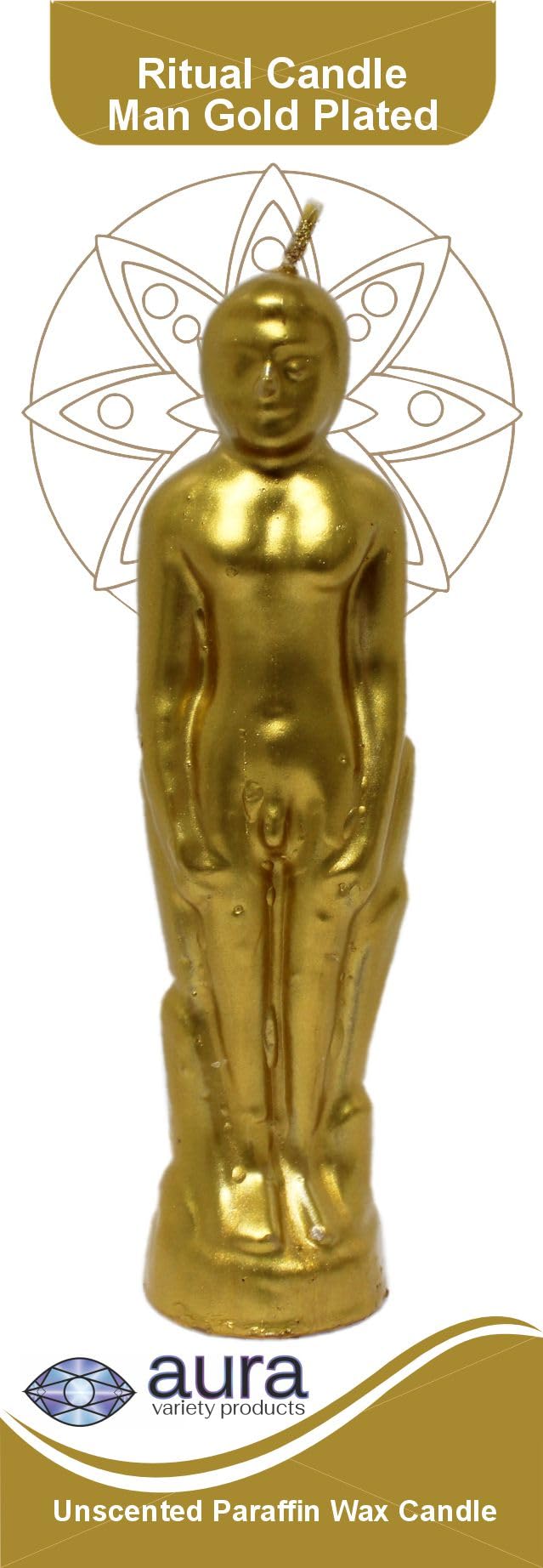 3 Pieces Aura Candle Figure Man Gold Metallic 7.25