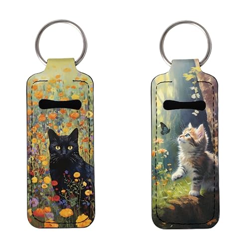 GLUDEAR Van Gogh Art - Llavero de pintura al óleo para mujer, manga para lápiz labial, noche estrellada, accesorios de viaje, gran ola Van Gogh, 1