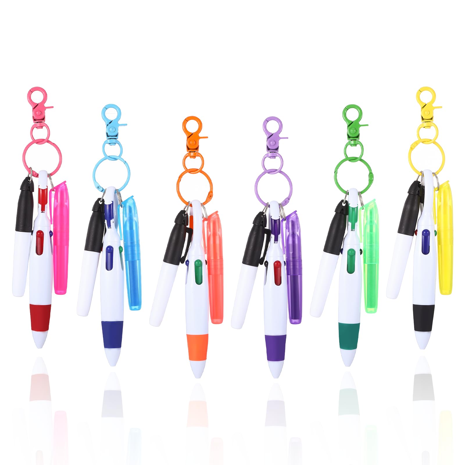 Nurse Pen Set, Badge Reel Pen Include 6 Pcs Highlighter Pen 6 Pcs Permanent Marker Pen 6 Pcs Retractable Ball Pen with 6 Pcs Nursing Pen Keychain Clip, Mini Highlighter Pen Combo for Badge Reel