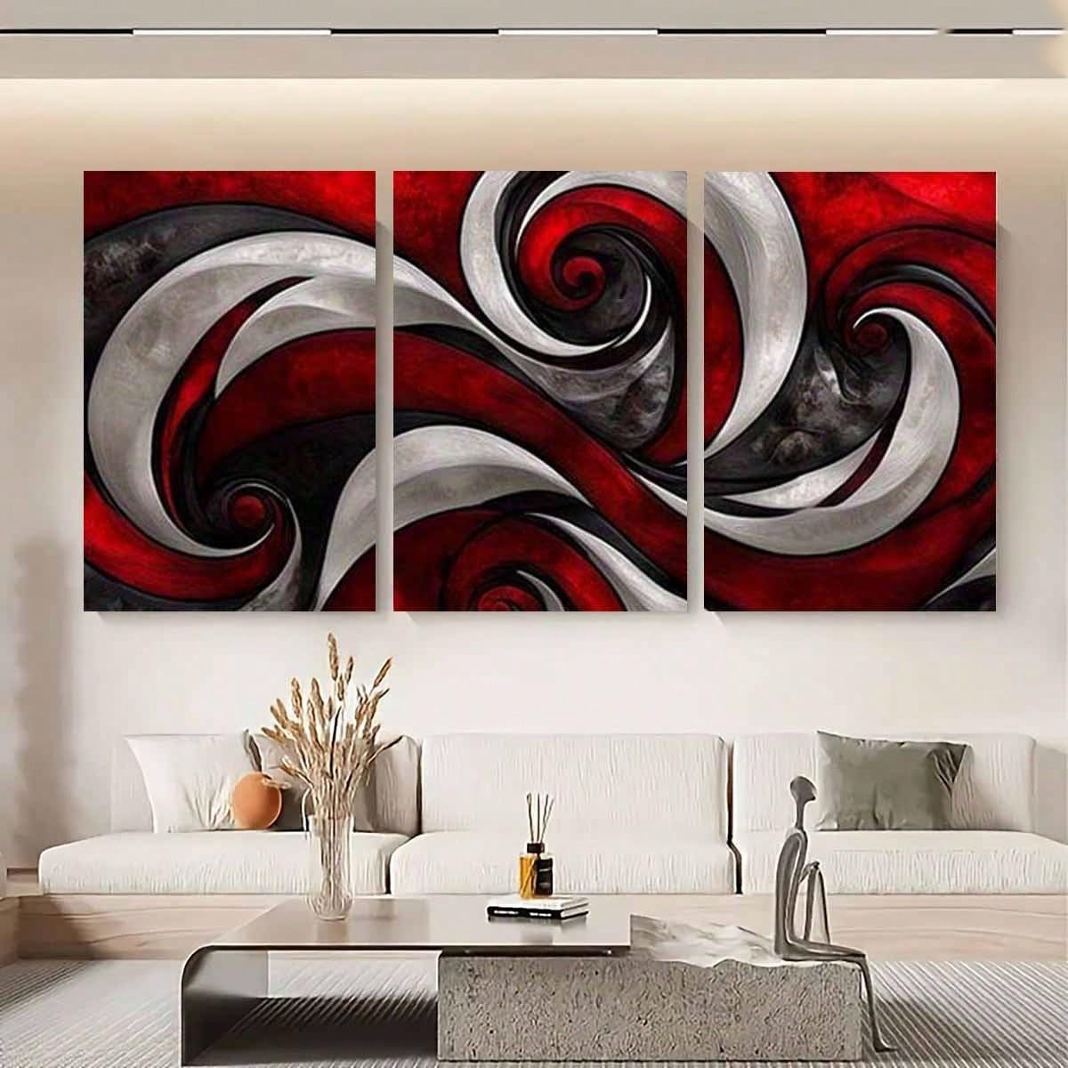 3 lienzos decorativos con estampado abstracto de ondas en espiral para la decoración del hogar (50x70cm x 3 / Sin marco)