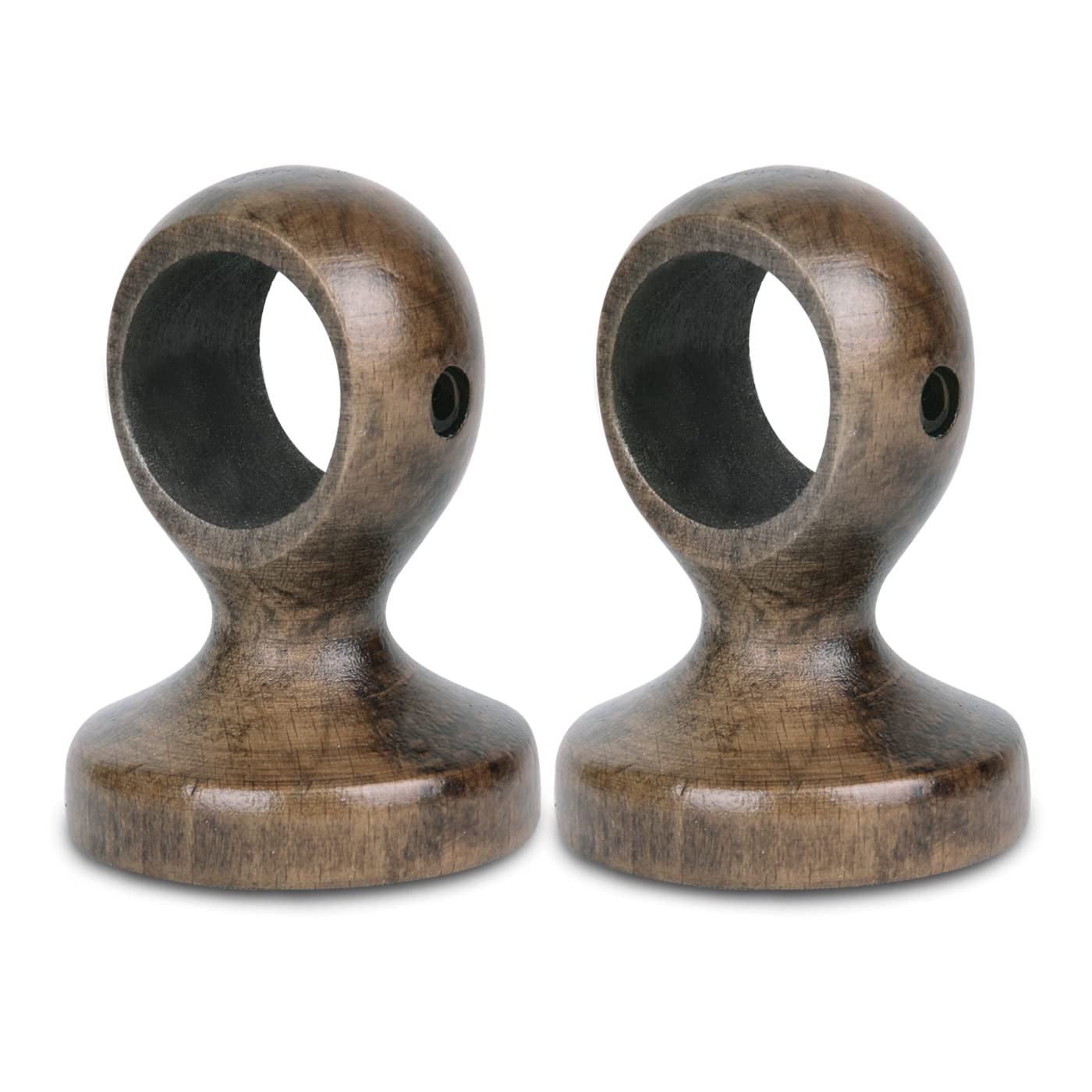 MERCURY TEXTIL- Pack de 2 Soportes Decorativos para Barra de Madera de Pared o Techo. Colgador para Barras de Cortina de ø 28mm. (Marrón)