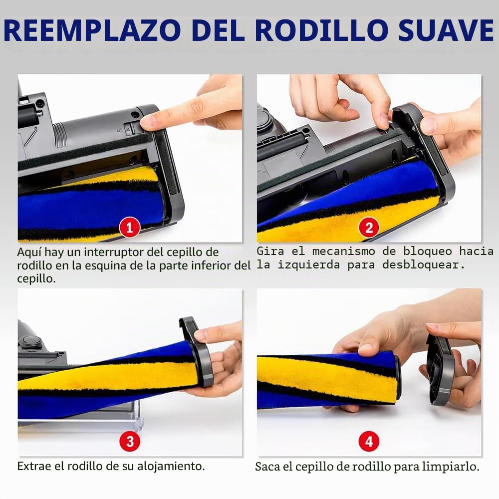 Cabezal de Cepillo de Rodillo Suave para Dyson V12 Detect Slim / V10 Slim Accesorios, limpiadores inalámbricos para Suelos de Madera Dura con luz Verde Antipolvo