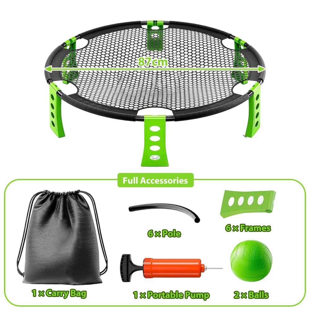 Roundnet Set, Outdoor Roundnet Spieleset mit 2 Bällen, Pumpe, Kordelzugbeutel, Round-net Set Team Games, Gartenspiele für Strand, Rasen, Hof und Park