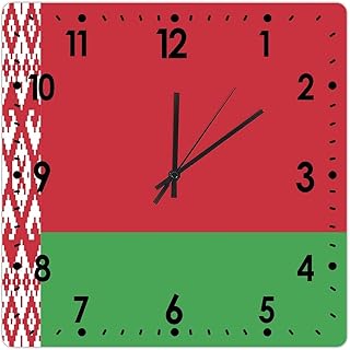 Square Clock Belarus Flag 12 Inch Silent Non-Ticking PVC Wall Clocks Battery Operated, Decorative Square Clock, Vintage Rustic Gift for Kitchen, Living Room, Bedroom, Farmhouse, Made in USA