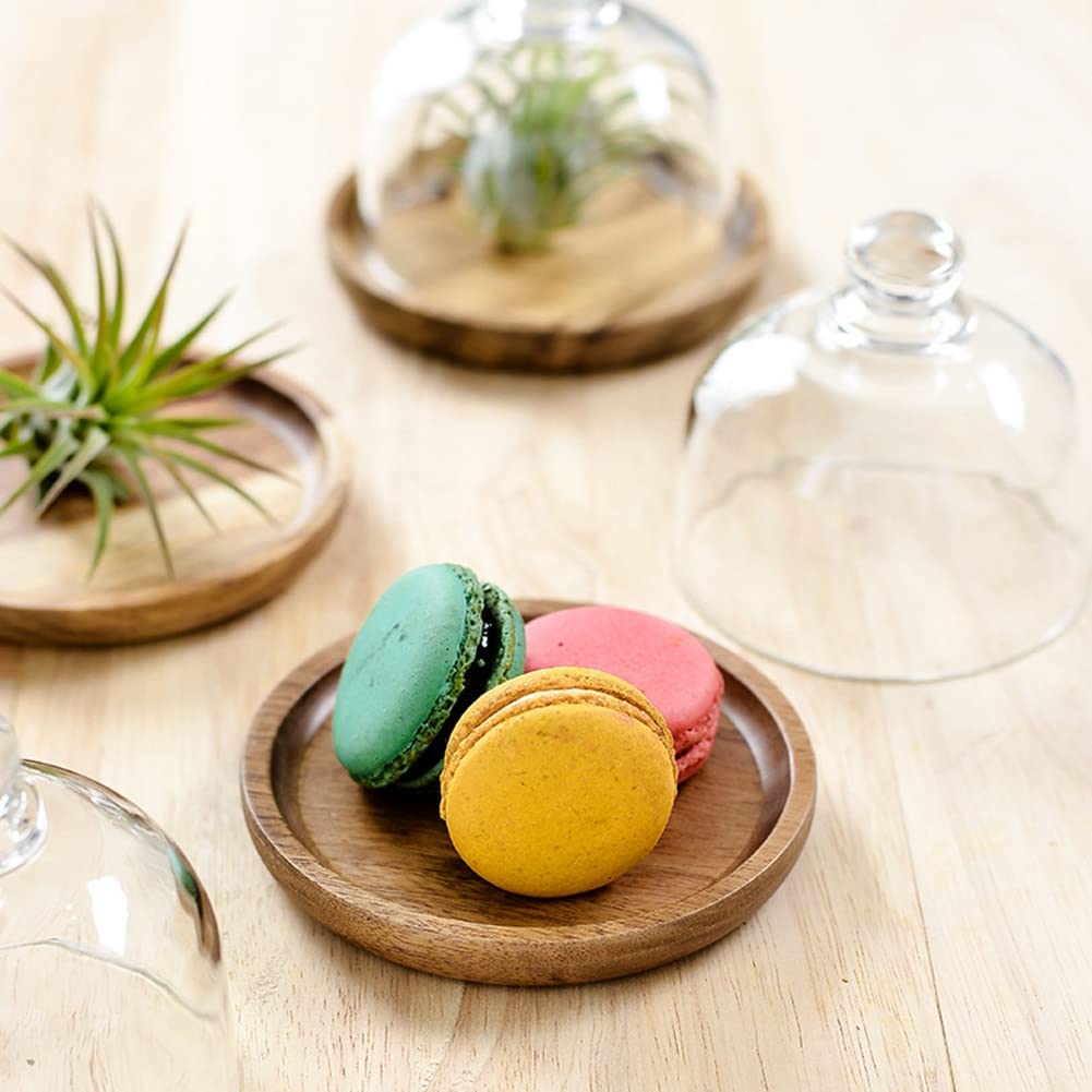 Mini Supporto da Dessert Multifunzionale in Legno di con Coperchio a Cupola, Vassoio da Torta per Uso Domestico (4 Pezzi)