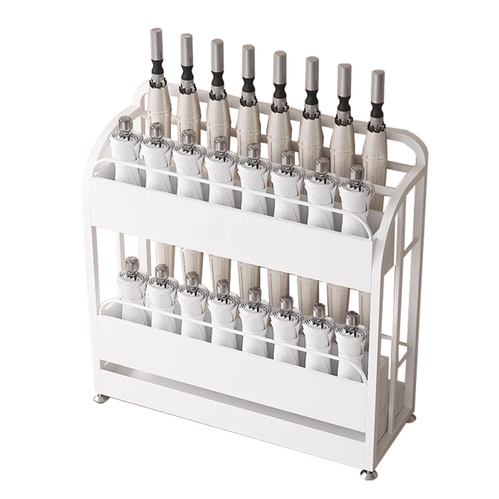 GHHVFEC Metal Umbrella Stand with Drip Tray, Space-Saving nizer for Home, Office, Hotel, Café, Entryway, Holds 3 Umbrellas, White, 39.4x9.8x27.6 inches