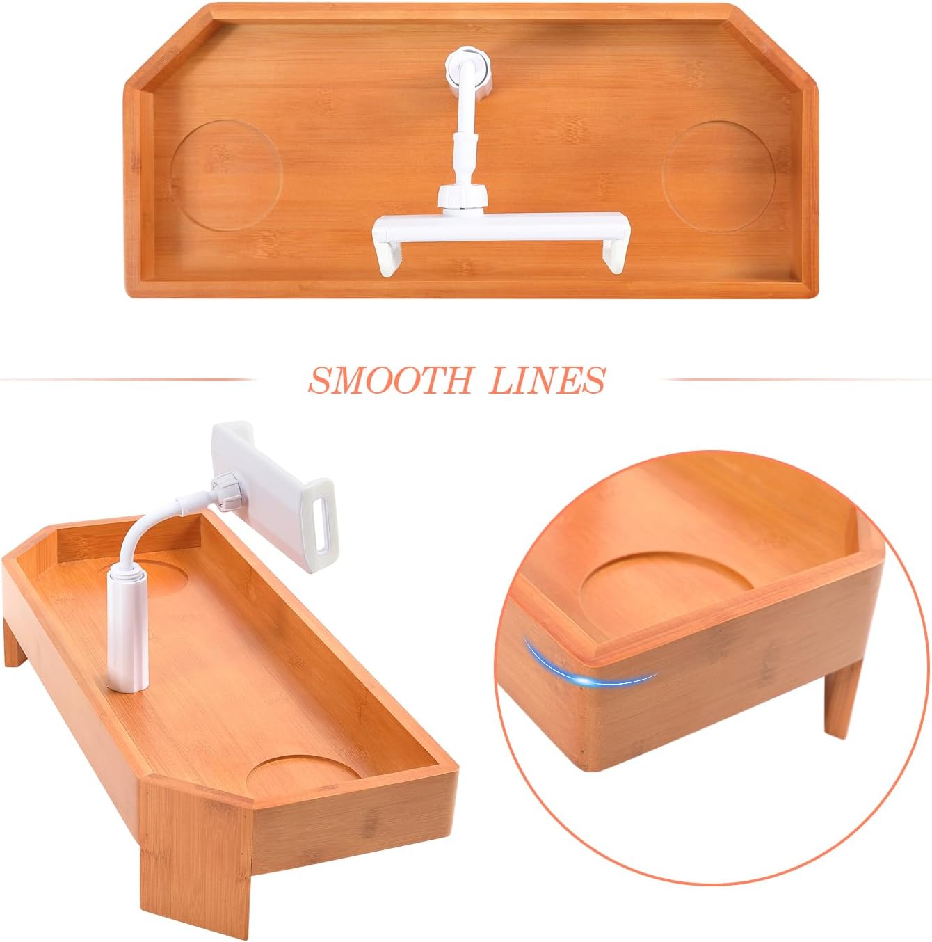 POOLCOMFT Bamboo Hot Tub Tray Table with Adjustable Nonslip Phone Holder, Bath Table Tray Drink Holder for Spa Bathtub, Hot Tub Accessories for Adults, Relaxing Must Have Bath Caddy