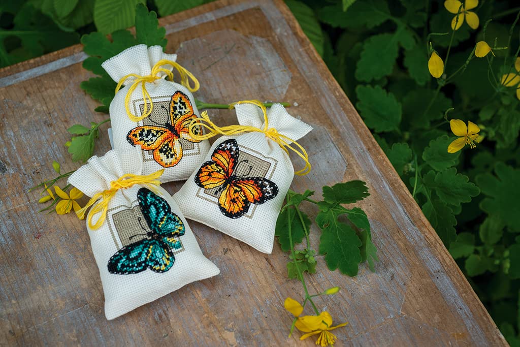Vevaco Kits De Punto De Cruz Contado Bolsas Aromáticas DIY Creativo Set Mariposas Juego DE 3 Manualidades Bordar Kit Principiantes Decoration Hogar Regalo ca. 8 x 12 cm Cross Stitch Embroidery