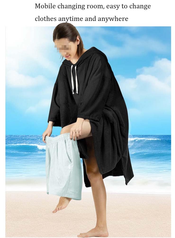 Bademantel mit Kapuze, Surf Poncho mit Kapuze, Strandtuch Verdickte Mikrofaser Kapuzen Badetuch für Männer Frauen, 75 * 110cm (I)