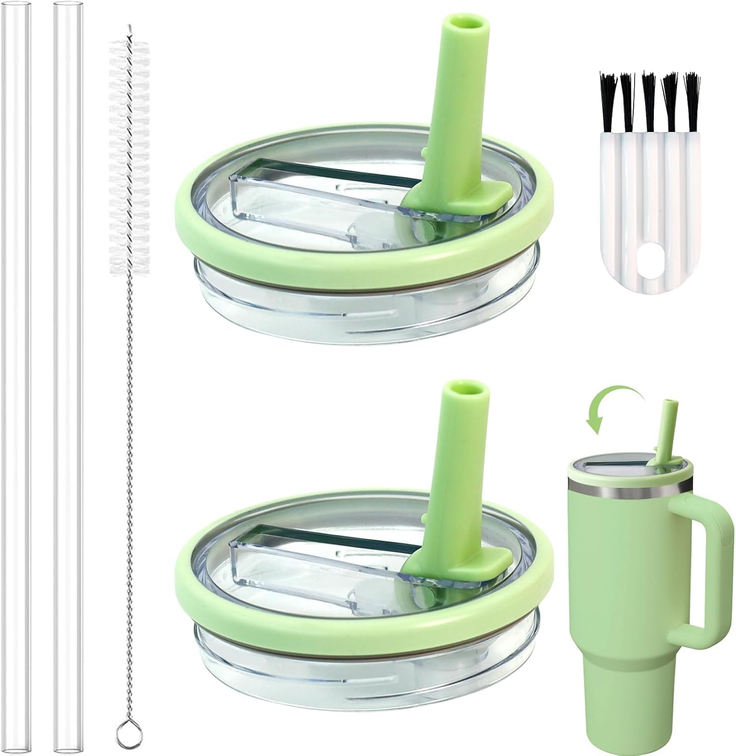 2 Pcs 40 OZ Tumbler Flip Straw Lid for Stanley Quencher - Leakproof Replacement Lids, Splash Resistant Covers With Straws and Brush for Stanley Cup Accessories