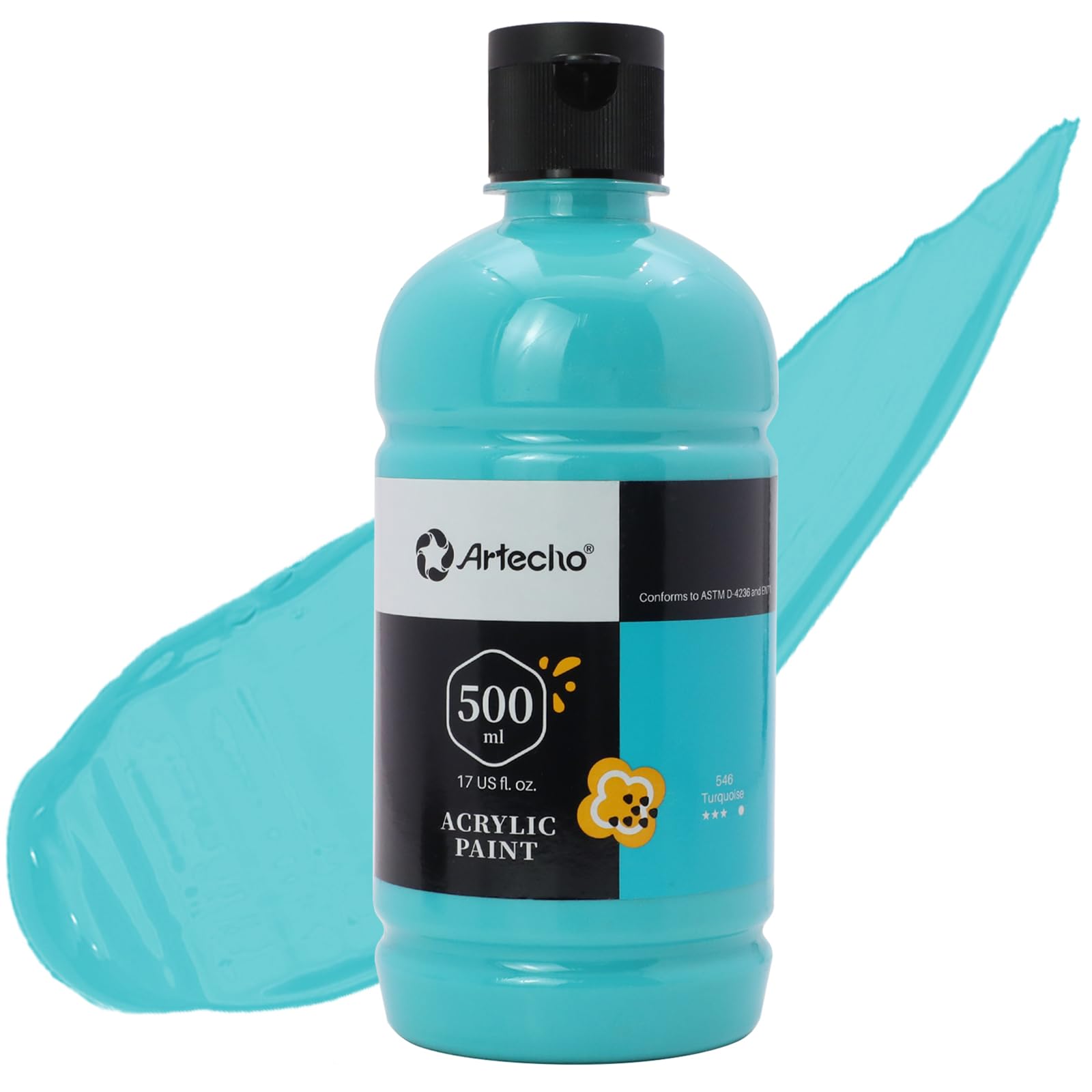 Artecho Turquoise Acrylic Paint - Large Bottle 500ml / 17oz, Craft Paint for Canvas, Rocks, Wood, Fabric, Ceramic, Non-Toxic