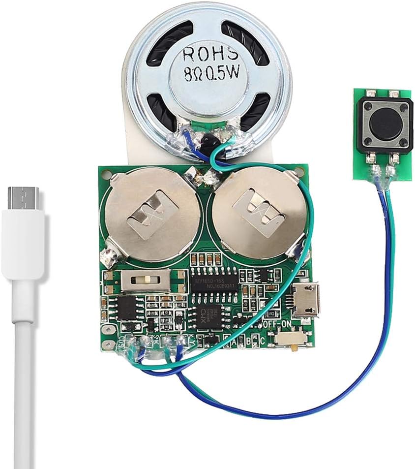 Icstation Recordable Sound Module, 8M USB Programmable Sound Chip with Speaker, Push Button Activated Charging Sound Board for DIY Mother's Day Greeting Card, Creative Electronics Project