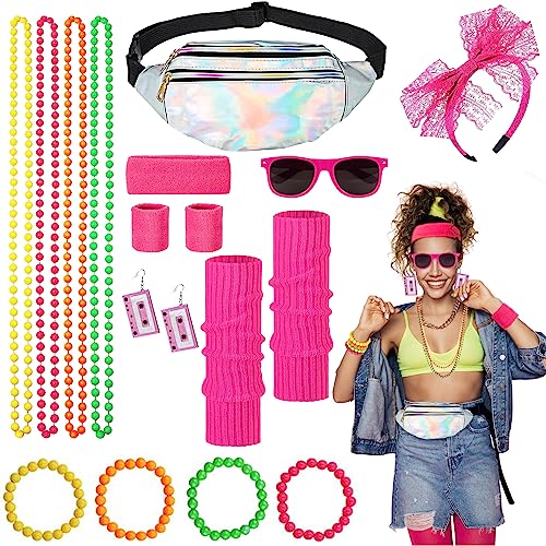 BuYupop 90er Jahre Accessoires,80er Jahre Kleidung Outfit Damen Silberne...