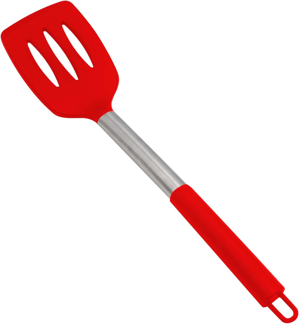 KUFUNG Stainless Steel Handle Silicone nonstick spatulas, High Heat Resistant to 480°F, KUFUNG Food Grade Slotted Turner, BPA Free, Slotted Spatula for for Fish, Eggs, Pancakes, Wok (M, Red)