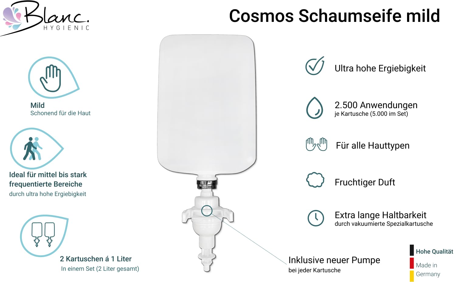 Set: Jabón Sensor Blanc Cosmos 6 x de 1 L Espuma Jabón Mild – del Juego, Negro