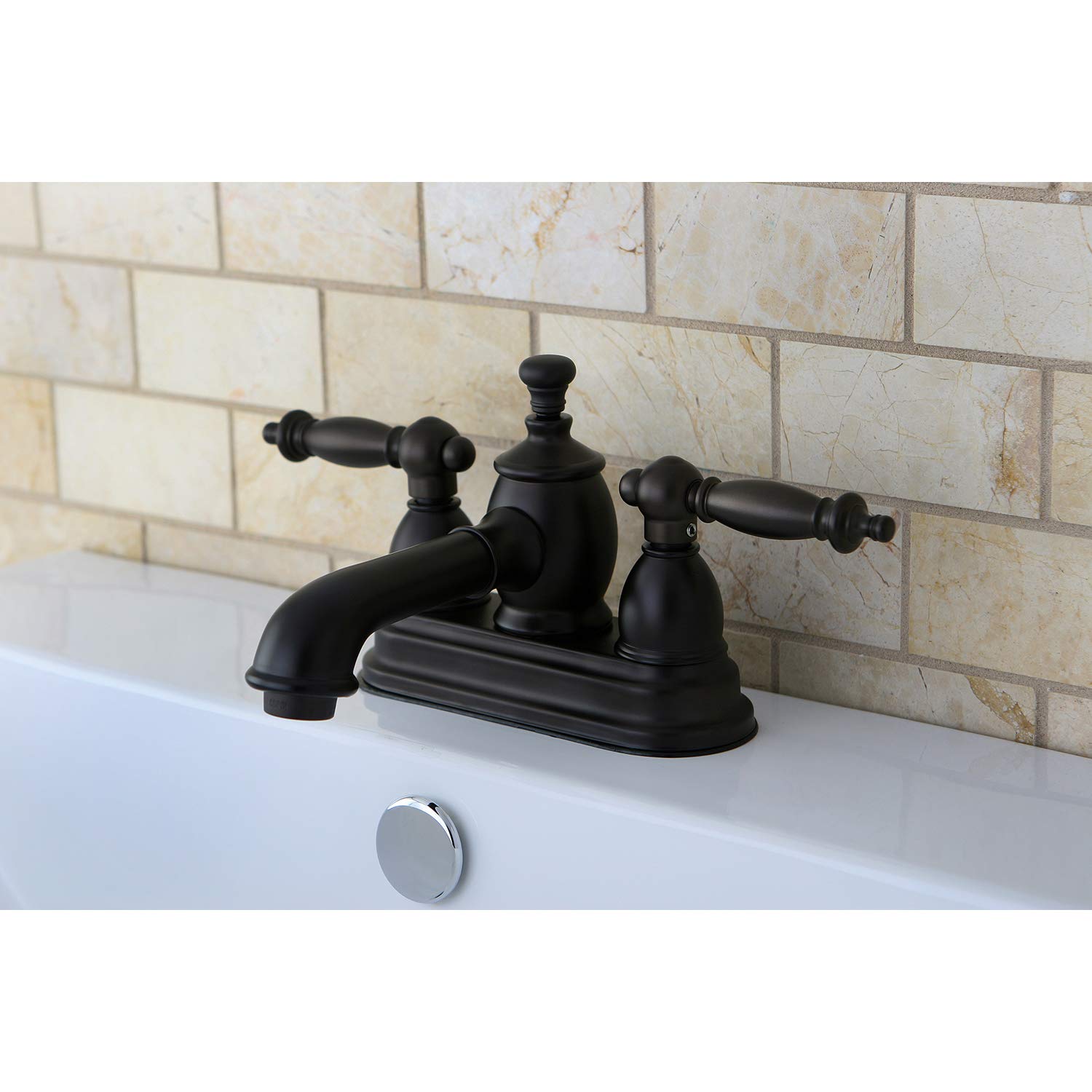 Kingston Brass KS7005TL Llave de Grifo de baño de 10,16 cm con válvula Clic-clac de latón, Bronce aceitado, 4-1/2 inch in Spout Reach