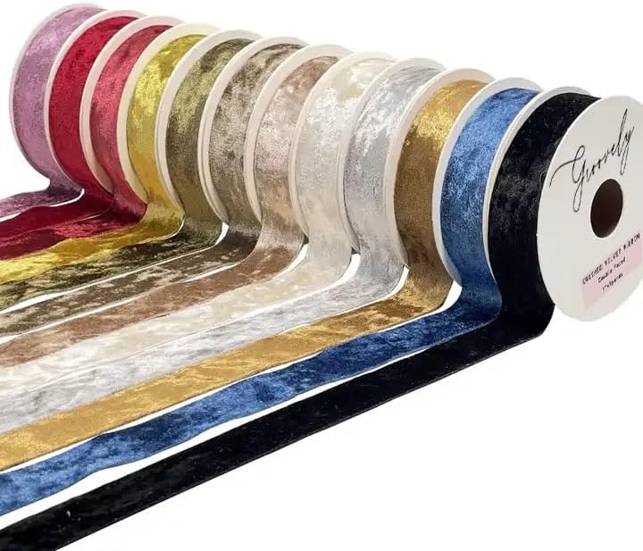 Miniatura 7 de Juego de cintas de terciopelo de 1 pulgada x 10 yardas, cinta de terciopelo de lujo para árbol de Navidad, envoltura de regalos, cinta de Halloween,