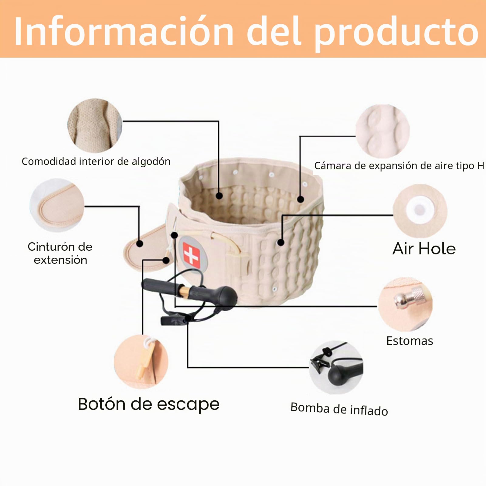 Cinturón de Espalda de Descompresión Física,Faja Lumbar para Uso terapéutico para Dolor Espalda y Alivio del estrés Muscular Espalda (1 Pieza - Beige)