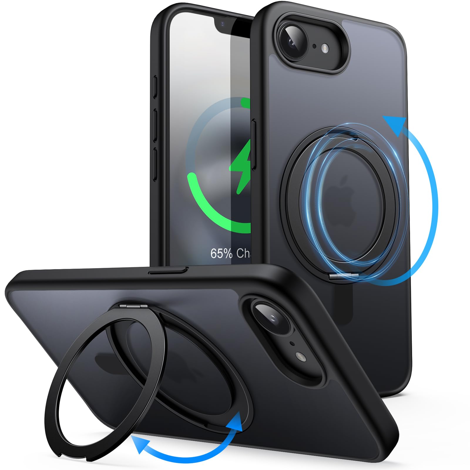 Coque IPhone 17 Pro Max Avec Anneau Rotatif 360° - Support Intégré, Compatible MagSafe, Bouton Contrôle Caméra - Noir