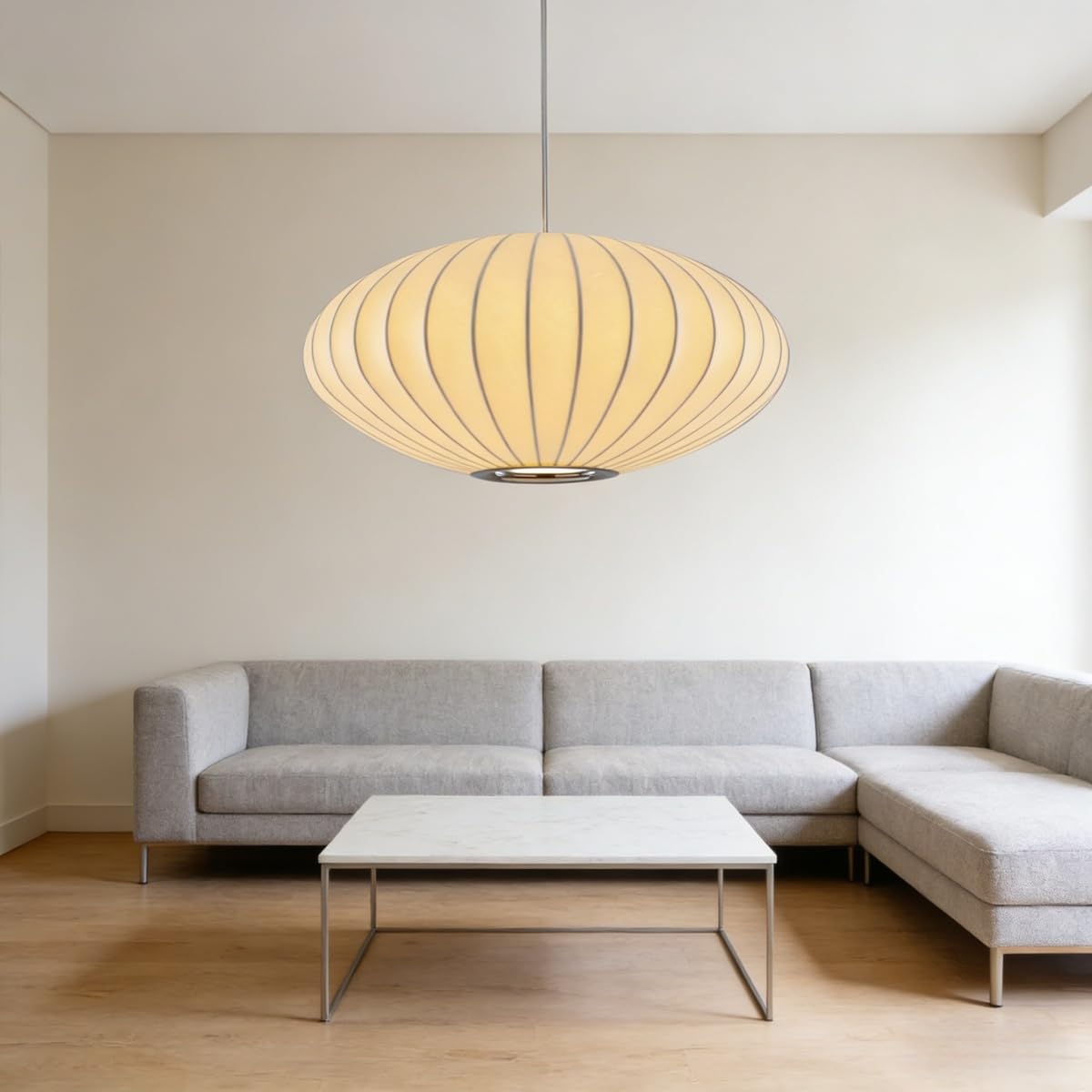 Lampenschirm hängelampe,40cm Wabi Sabi Boho Pendelleuchte | Weiße Imitation Seide lampenschirm,Laterne japandi lampe,Für Wohnzimmer Esszimmer Schlafzimmer Und Flur