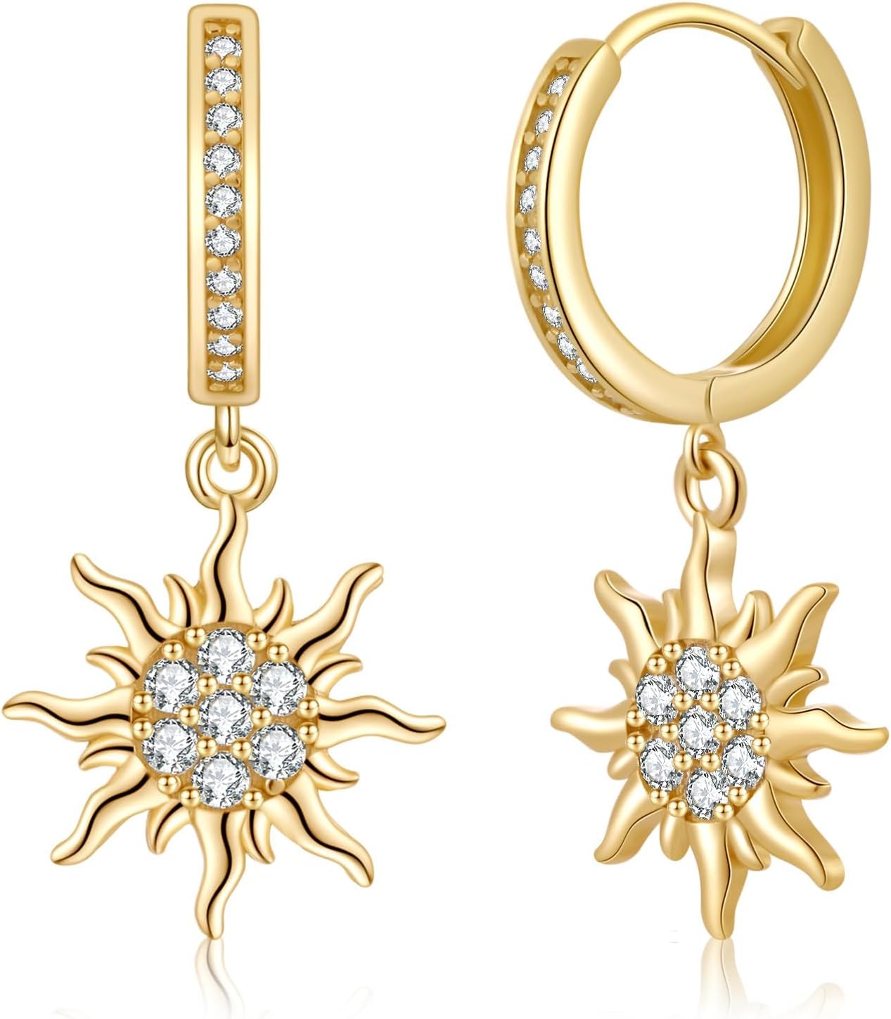 ToHeart Gold Sun Earrings Women Dangle Cubic Zirconia Summaries