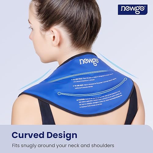 Miniatura 5 de NEWGO Envoltura de hielo para el cuello y los hombros, enfriador de cuello reutilizable, gel cervical frío con forro de felpa suave para aliviar el