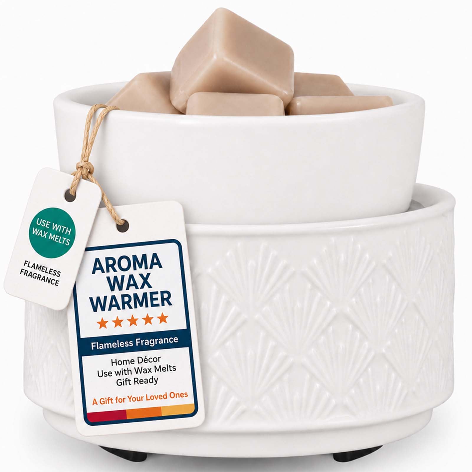 mocosa Ceramic Wax Melt Warmer for Scented Wax Melts 3-in-1 Electric | Fragrance Burner,for Home Office Bedroom,Birthday Gifts for Women,Mother's Day(01-White)
