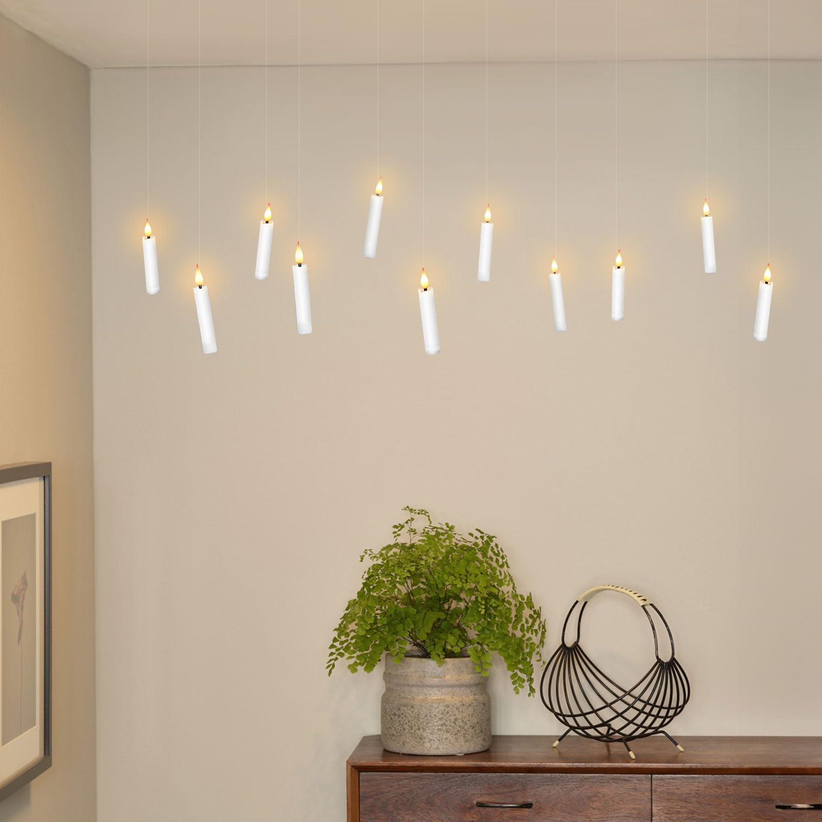IMAGE Lot de 24 bougies flottantes LED à piles - Mèche 3D sans flamme - Ivoire - Avec clip - Télécommande à 10 boutons avec minuterie - Décoration de table de fête - Lumière blanche chaude