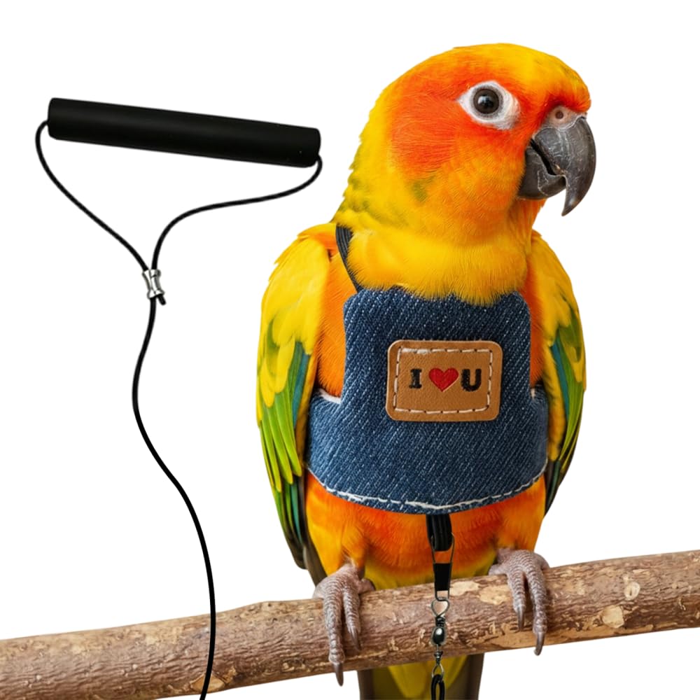 Bird Harness Leash, Adjustable Self-Adhesive Vest Birds Harness with 360° Swivel Clasp, Reusable Bird Flight Cloth for Outdoor Walking Training Anti-Escape