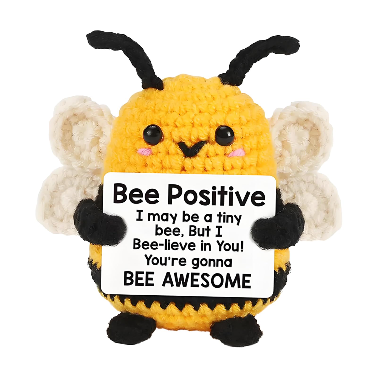 kclkda Funny Positive Bee Gift, Mini Crochet Pocket Bee with Motivational Card Emotional Support Plush Toy Cute Bee Affirmation Gift for Women, Friends, Students, Teachers, Colleagues, Farewell Gifts
