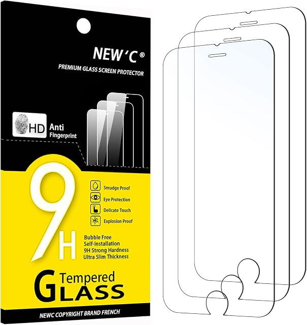 NEW'C [3 Pack] Designed for iPhone SE 2022, iPhone 8/7 (4.7") Screen Protector Tempered Glass, Case Friendly Anti Scratch Bubble Free Ultra Resistant