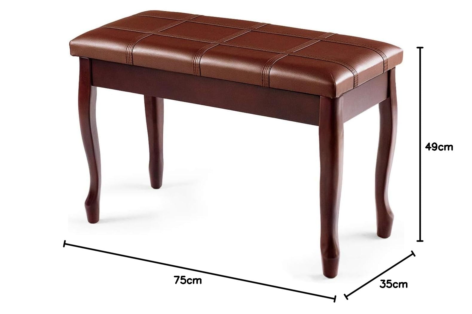 GOPLUS Banco para Piano Doble de Madera con Asiento Acolchado, Taburete de Piano de 2 Plazas con Compartimento de Almacenaje, 75x35x49cm, Carga Máxima 180KG