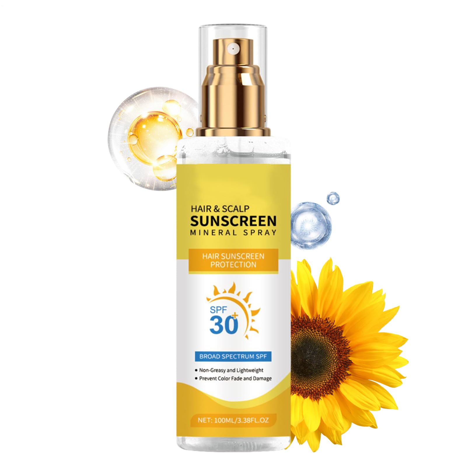 Scalp Screen Spray, 100 ml SPF 30 włosów i mgiełka przeciwsłoneczna, ochrona przed promieniowaniem UV na plażę i na zewnątrz, pielęgnacja skóry w pełnym rozmiarze dla kobiet i mężczyzn, ochrona