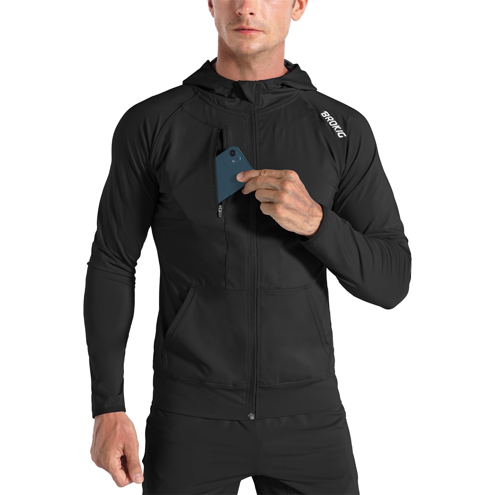 BROKIG Dualzip Sweat à Capuche Sport Homme,Léger Zippé Hoodie Running Survetement Veste Sweatshirt pour Homme