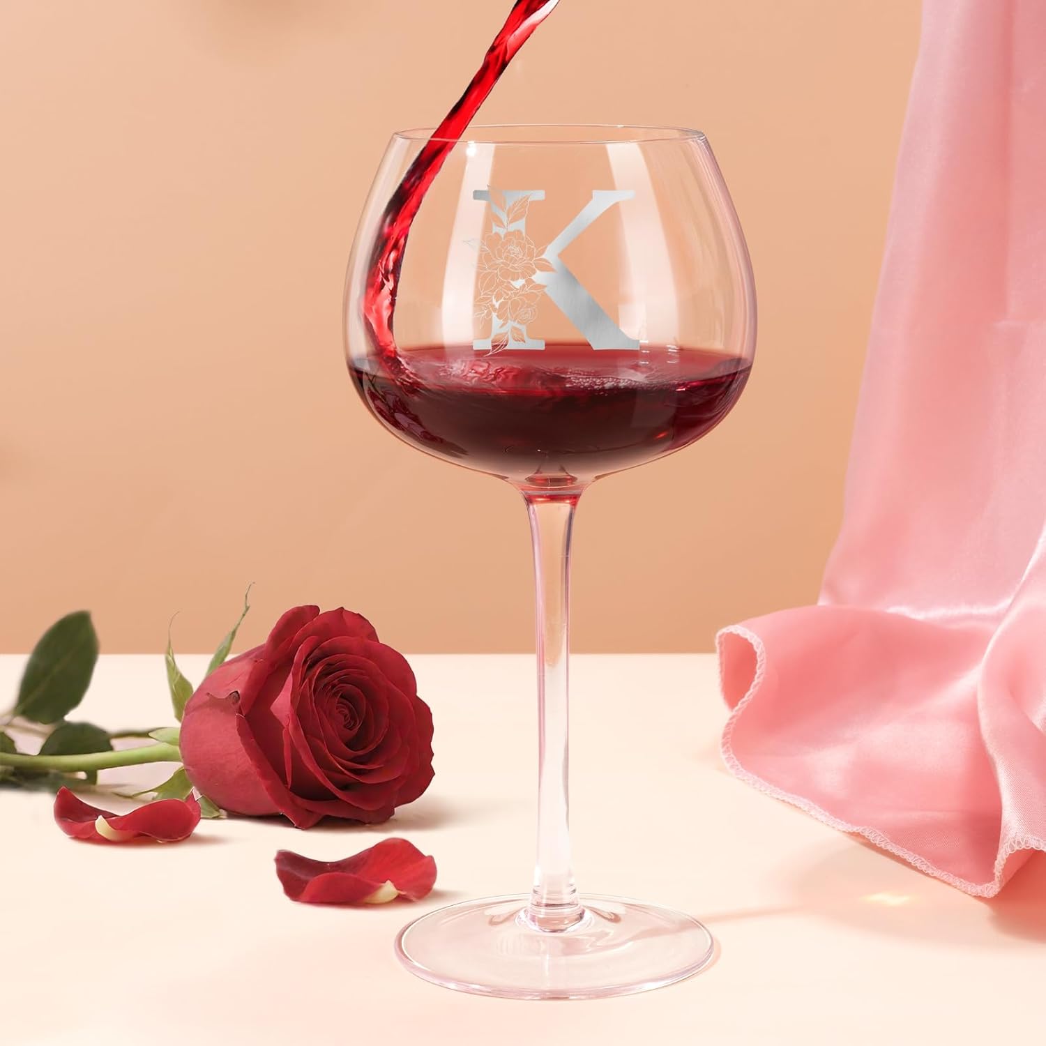 Personalized Gifts for Women, Monogrammed A-Z Wine Glass Custom Design, Unique Birthday Christmas Valentines Day Gift for Women, Initial Wine Glasses for Her, Wife, Girlfriend, Mom, Sister, Friend (A) - Image 5