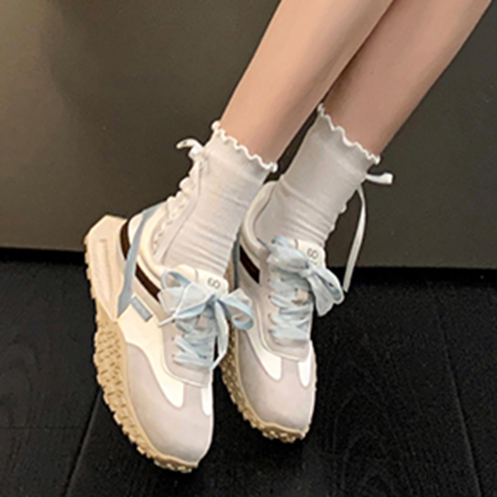 CUTEHEELS Wygodne, wytrzymałe damskie sneakersy ze skóry z okrągłym noskiem i sznurowaniem