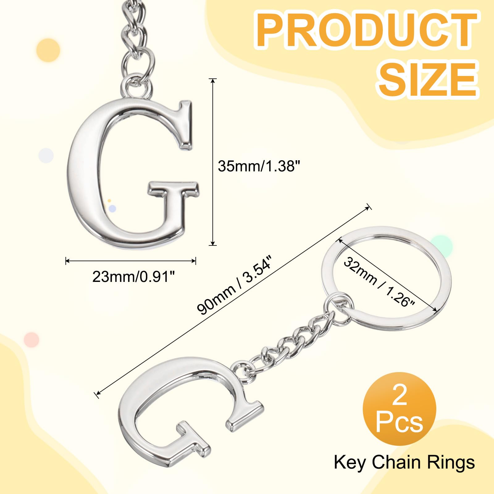 PATIKIL Initial Letter Keychain, 2Pcs Letter A-Z Keychain Alphabet G Pendant Key Ring for Backpack Purse Bag Silver - Image 2