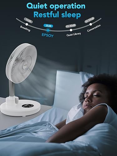Miniatura 3 de Eposy Ventilador oscilante de pie de 12 pulgadas, plegable, portátil, silencioso, 12000 mAh con control remoto, temporizador, altura ajustable,