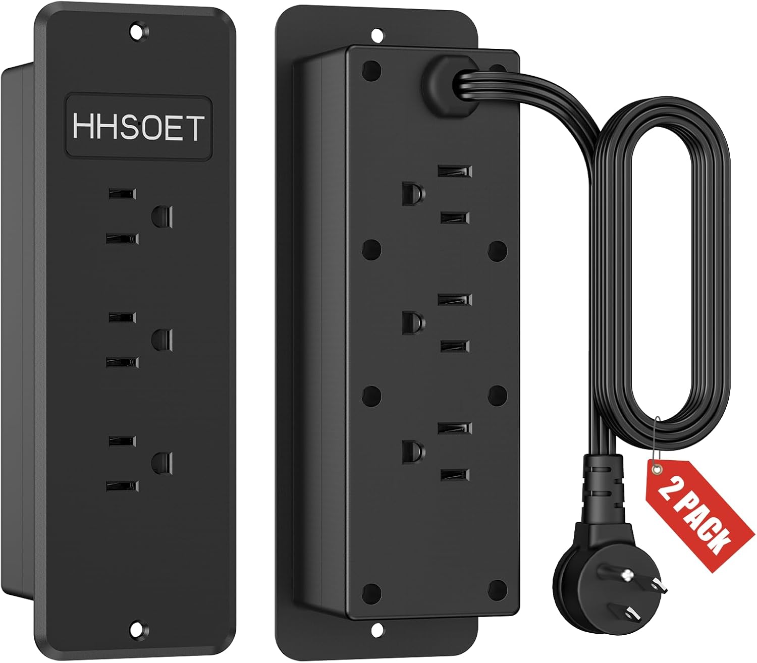 HHSOET 2 Pack Recessed Power Strip, Fast Charging Furniture Outlet Flat Plug, Flush Mount Surge Protection with 6 AC Outlets, 10ft Power Cord for Conference Table, Nightstand