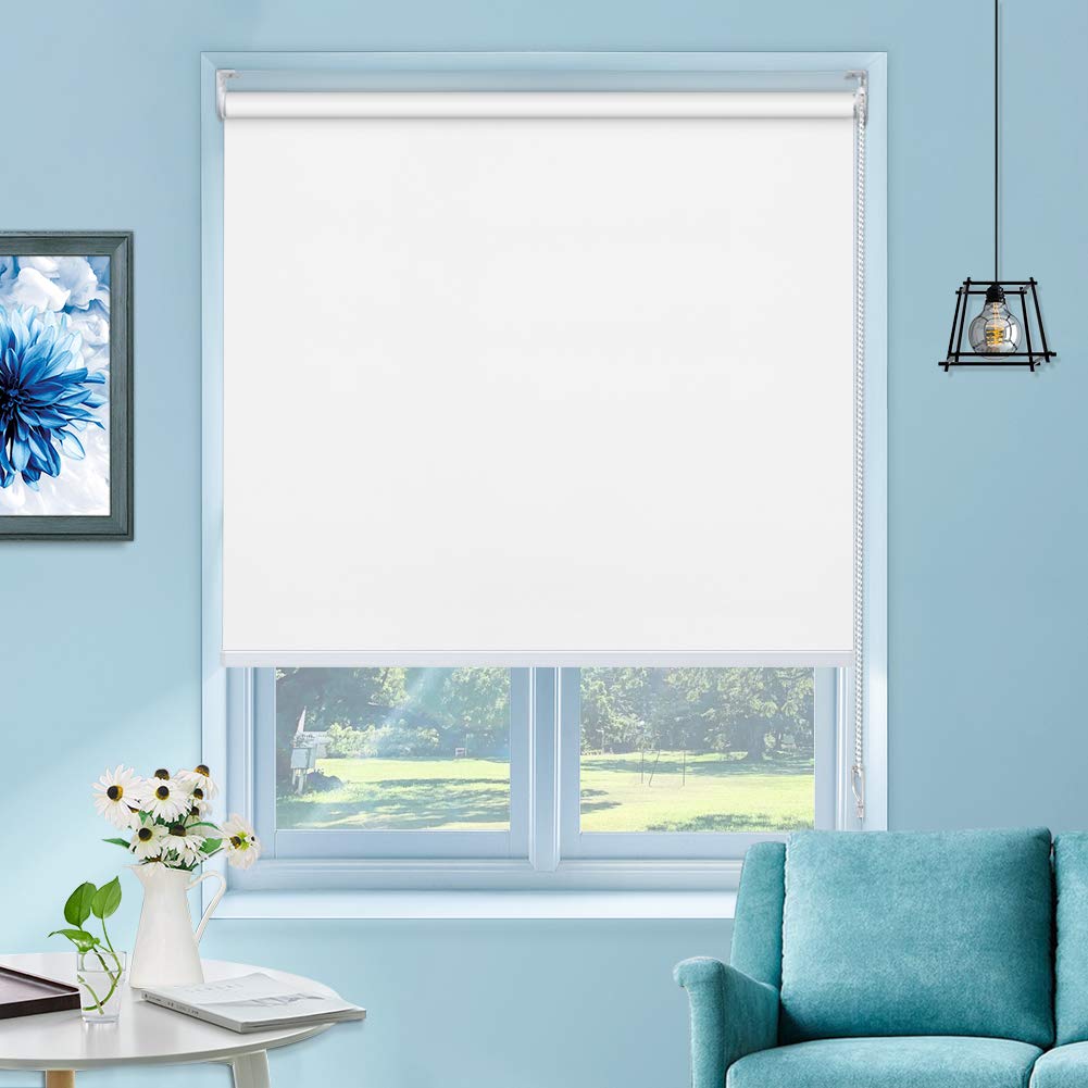 UrMoon Verdunkelungsrollo mit Bohren für Fenster, Rollo Doppelrollo für Sicht-und Sonnenschutz Wand-und Deckenmontag Fensterrollo (Weiß, 150cm W x 210cm H)