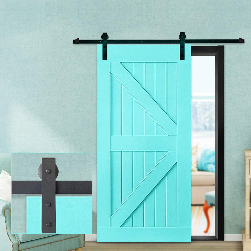 Système de Porte Coulissante, Rail Porte Coulissante avec Roulette, Kit Coulissant pour Systeme Porte Simple, Quincaillerie Kit de Rail pour Porte Coulissante (Classique, 183cm)