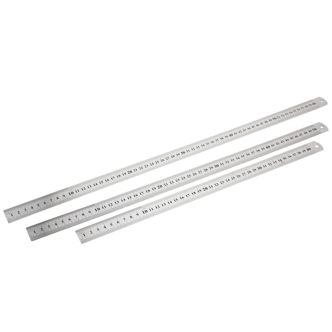 sourcing map Règle droite double face 40cm 50cm 60cm 3 en 1 métrique ton argent