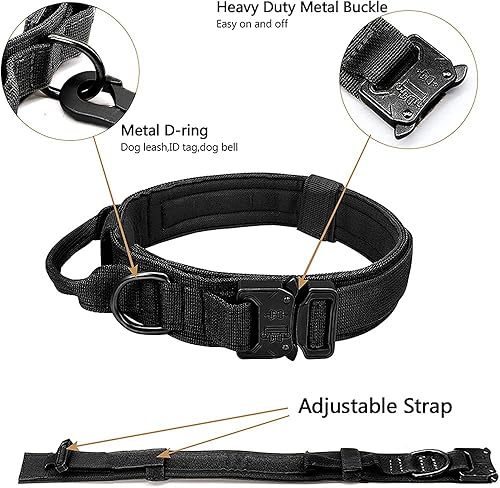 Miniatura 2 de Collar táctico militar personalizado para perro con asa, etiquetas de nombre de mascotas personalizadas para perros medianos y grandes para