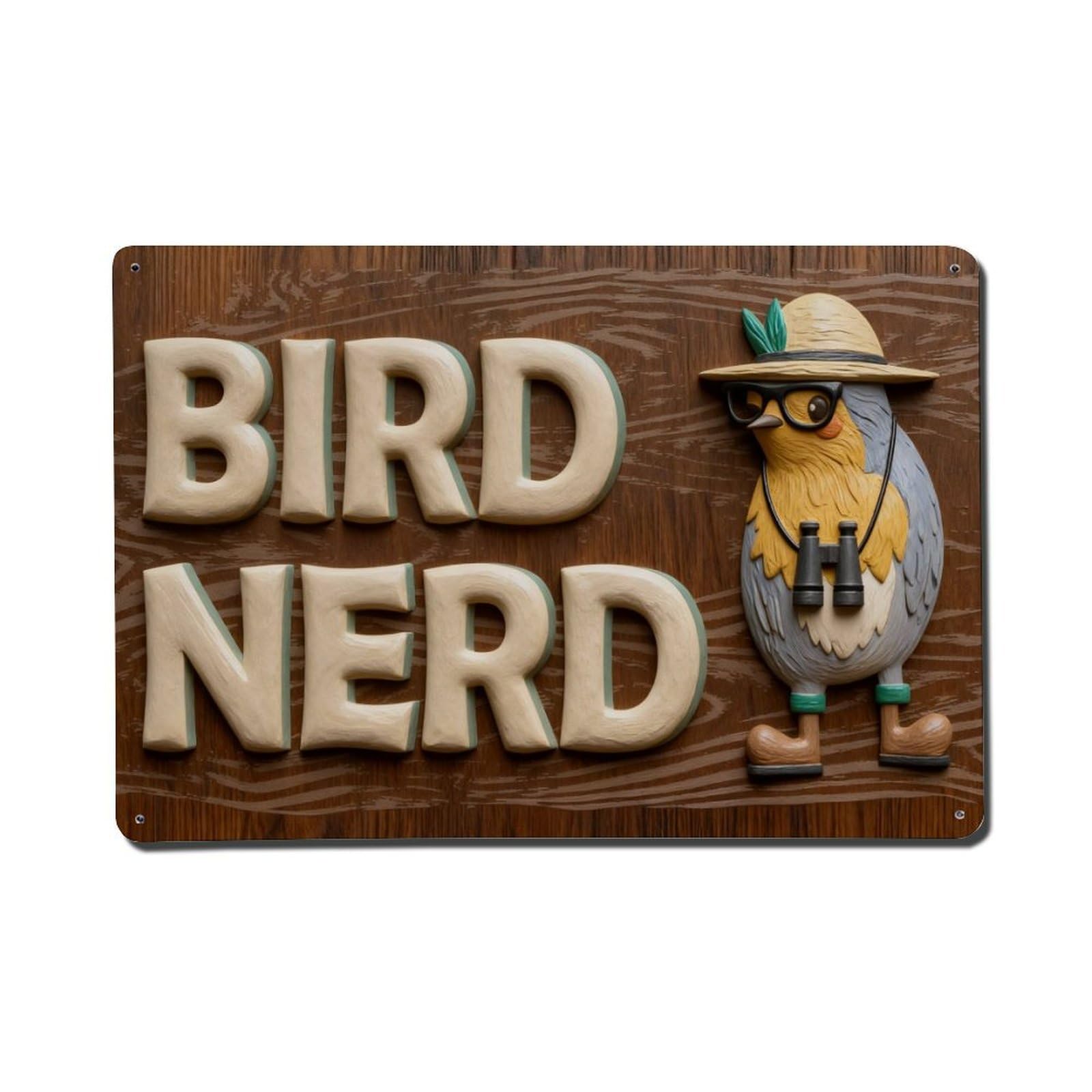 Bird Nerd Cartoon Bird With Hat Metal Tin Sign Plaque