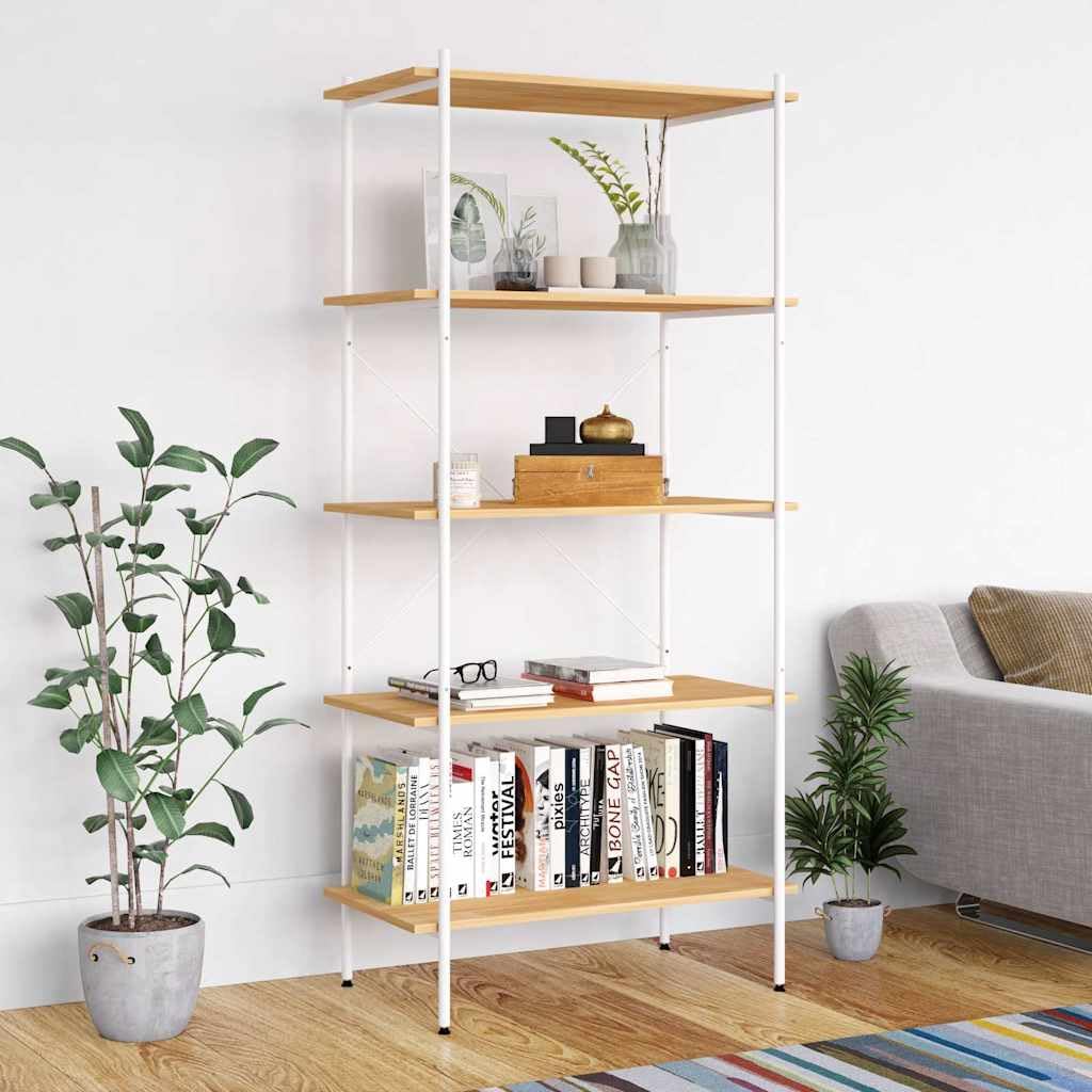 Scaffale a 5 ripiani, 80 x 40 x 163 cm, effetto rovere, bianco