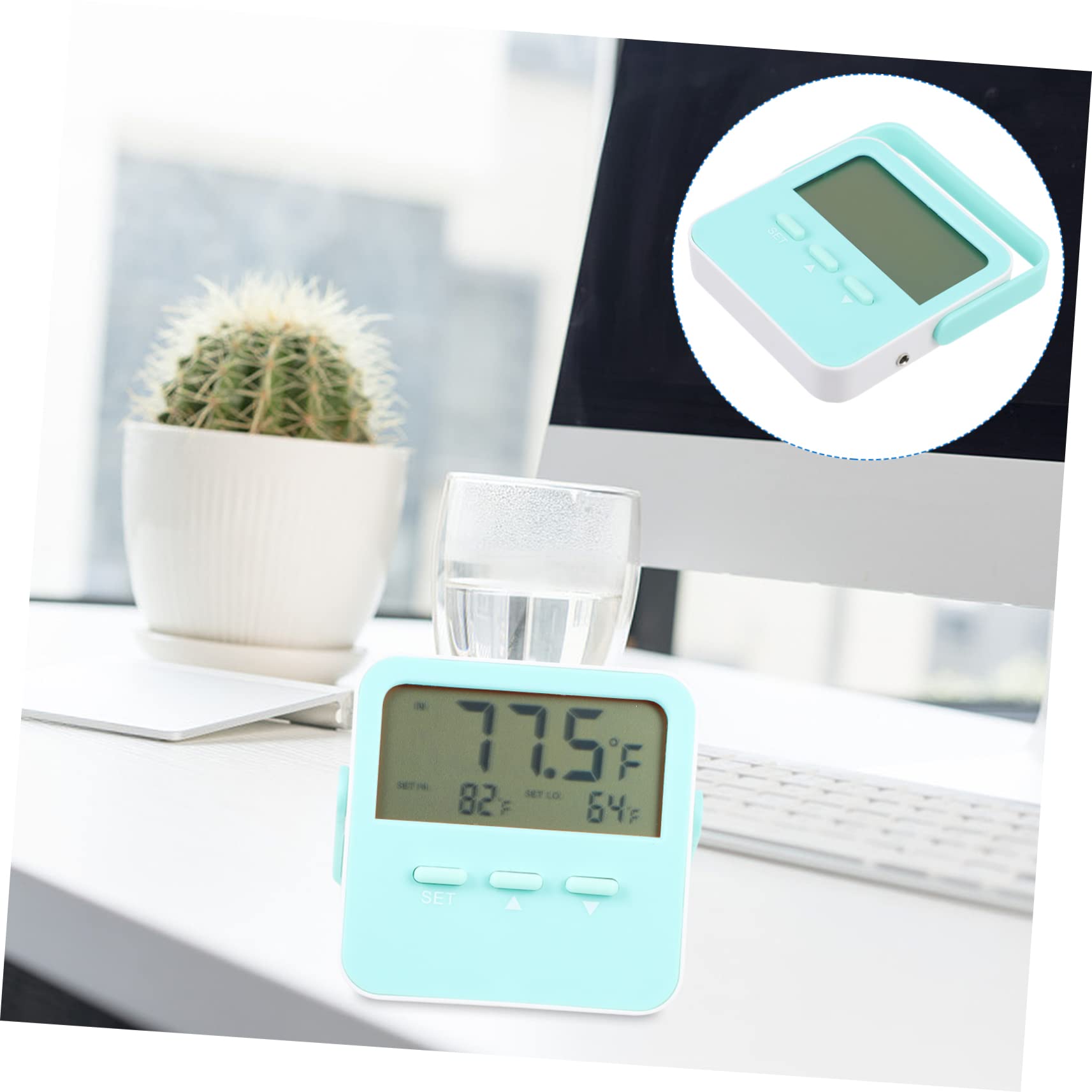 Kisangel 3piezas Digital Con Sonda y Soporte Medidor De Temperatura Interior y Exterior Alarma De Temperatura Alta Magnético Para Refrigerador y Escritorio Sin Batería
