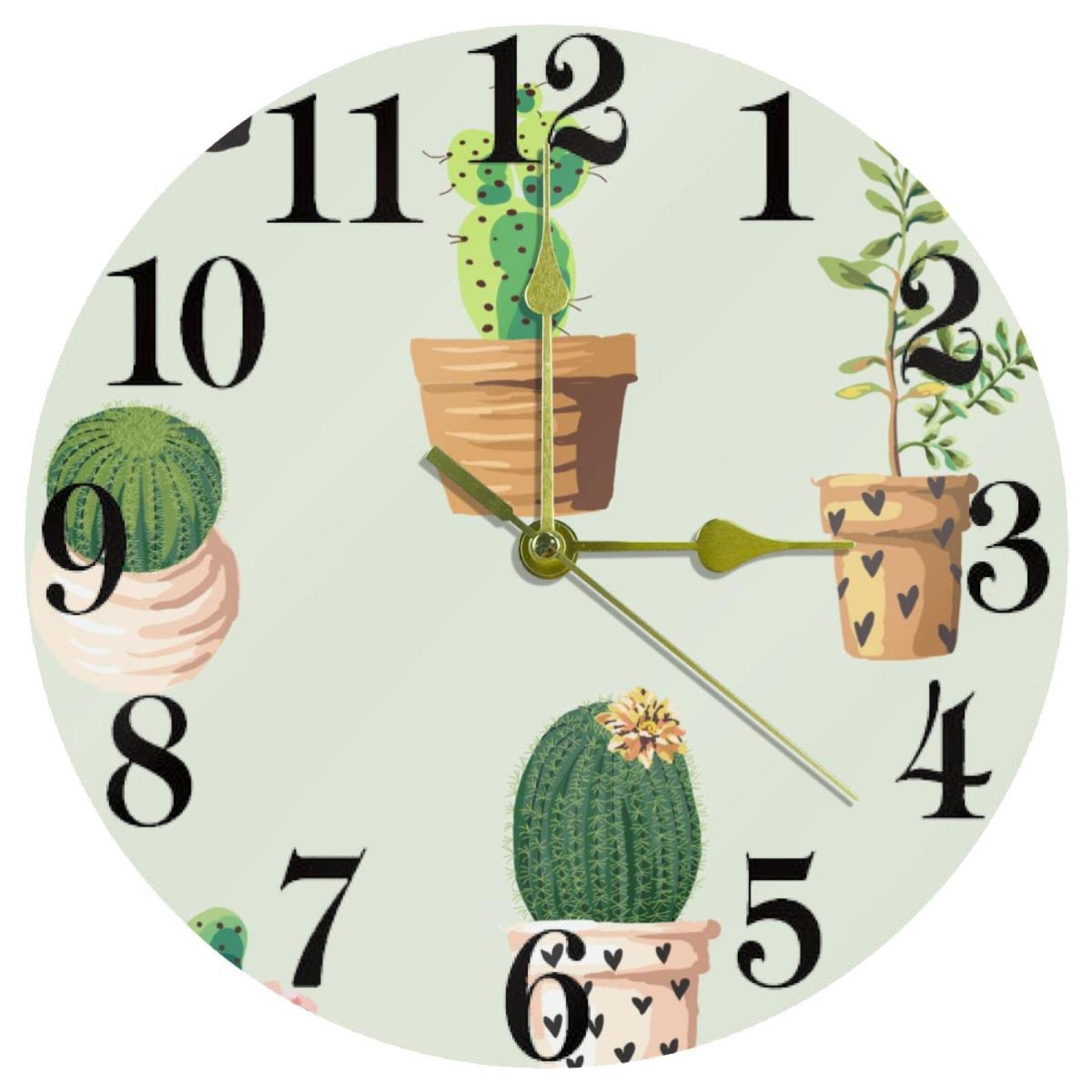 Horloge murale quartz silencieuse pour stopper le bruit pendule cactus 25cm