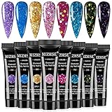 MIZHSE Poly Gel Nail Kit, 8 Colors Nail Extension Builder Gel Kit, Glitter Purple Blue Pink Red Colors Long-lasting Soak Off Nail Art for Beginners Manicure DIY at Home